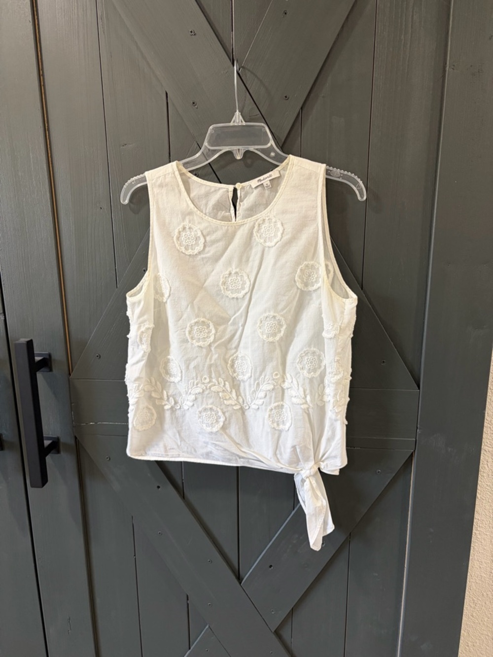 Madewell White Sleeveless Embroidered Tie-Hem Tank